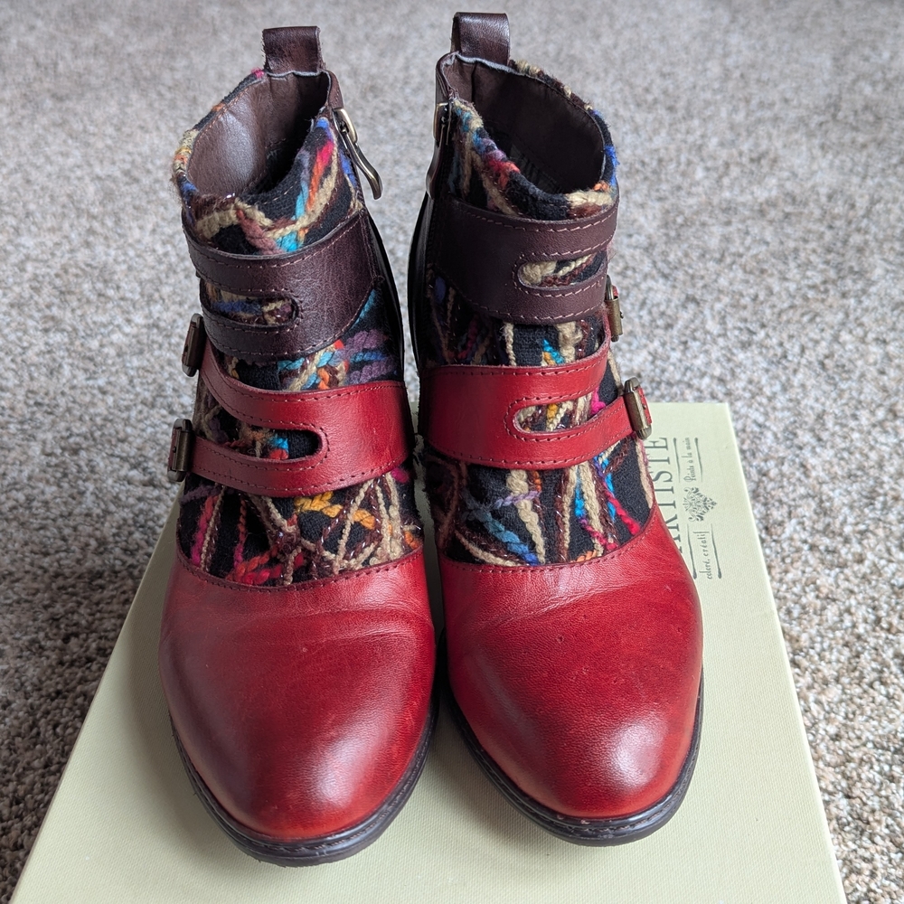 Spring Step Red Multicolor Ankle Boots - Picture 9 of 10